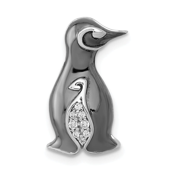 14k White Gold Black Rhodium Polished Finish 0.045-CT Diamond Penguins Chain Slide Pendant will not fit omega chain