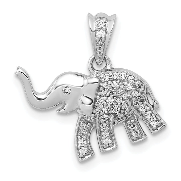 14k White Gold Polished Finish 0.173CT Diamond Elephant Design Charm Pendant