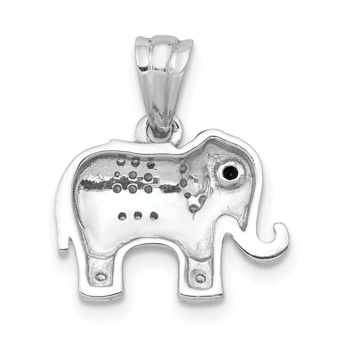 14k White Gold Polished Finish Black Diamond Eyes with White 0.092CT Diamonds Elephant Design Charm Pendant