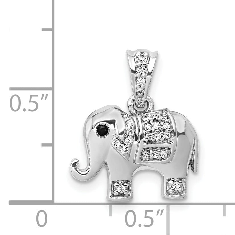 14k White Gold Polished Finish Black Diamond Eyes with White 0.092CT Diamonds Elephant Design Charm Pendant