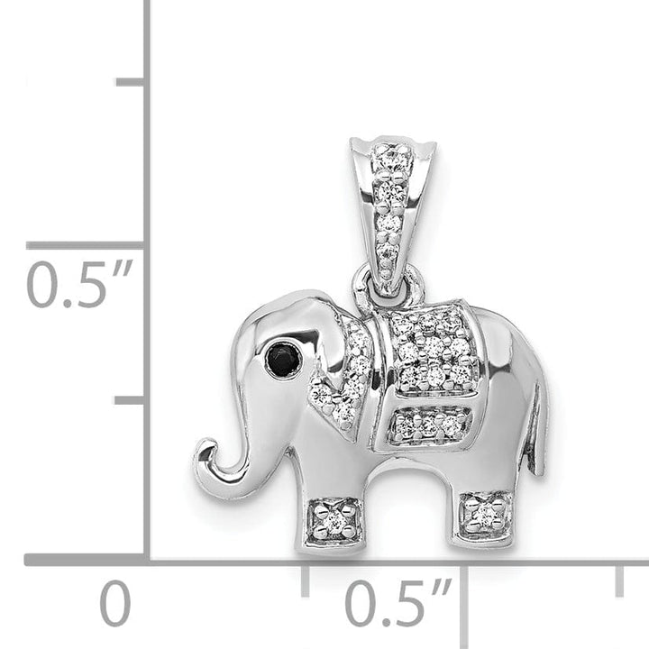 14k White Gold Polished Finish Black Diamond Eyes with White 0.092CT Diamonds Elephant Design Charm Pendant