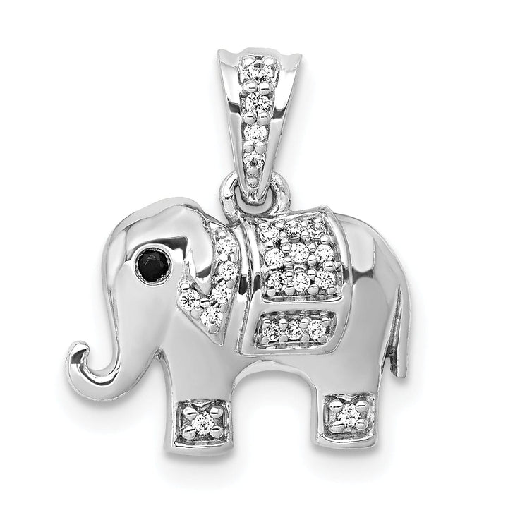 14k White Gold Polished Finish Black Diamond Eyes with White 0.092CT Diamonds Elephant Design Charm Pendant