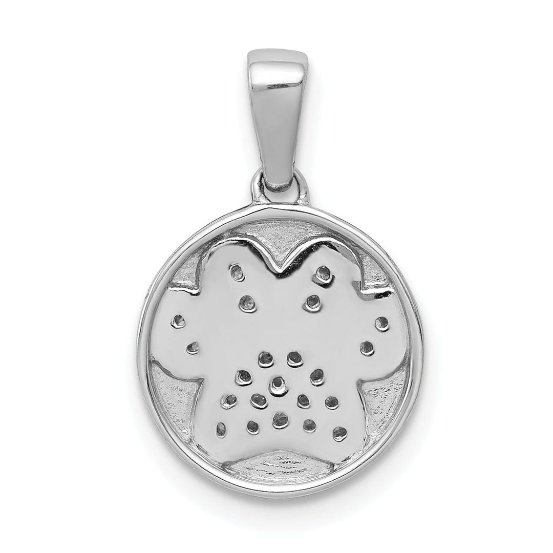 14k White Gold Polished Finish Open Back with Diamonds Design Paw Print in Circle Charm Pendant