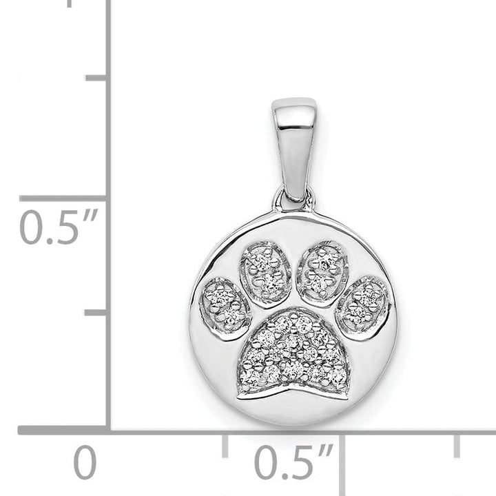 14k White Gold Polished Finish Open Back with Diamonds Design Paw Print in Circle Charm Pendant