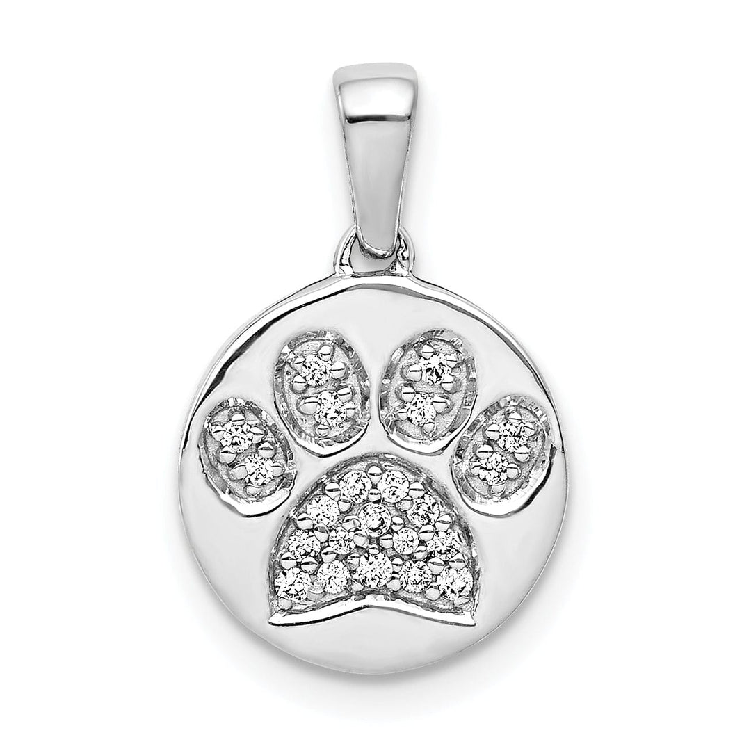 14k White Gold Polished Finish Open Back with Diamonds Design Paw Print in Circle Charm Pendant