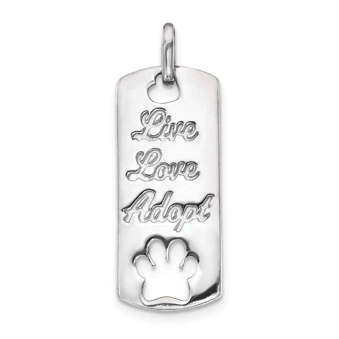 14k White Gold Polished Finish Open Back Live Love Adopt Paw Dag Tag Charm Pendant