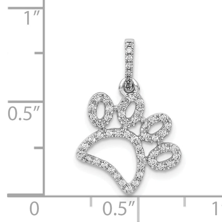 14k White Gold Polished Finish Flat Back 1/4ct. Diamond Paw Print Charm Pendant