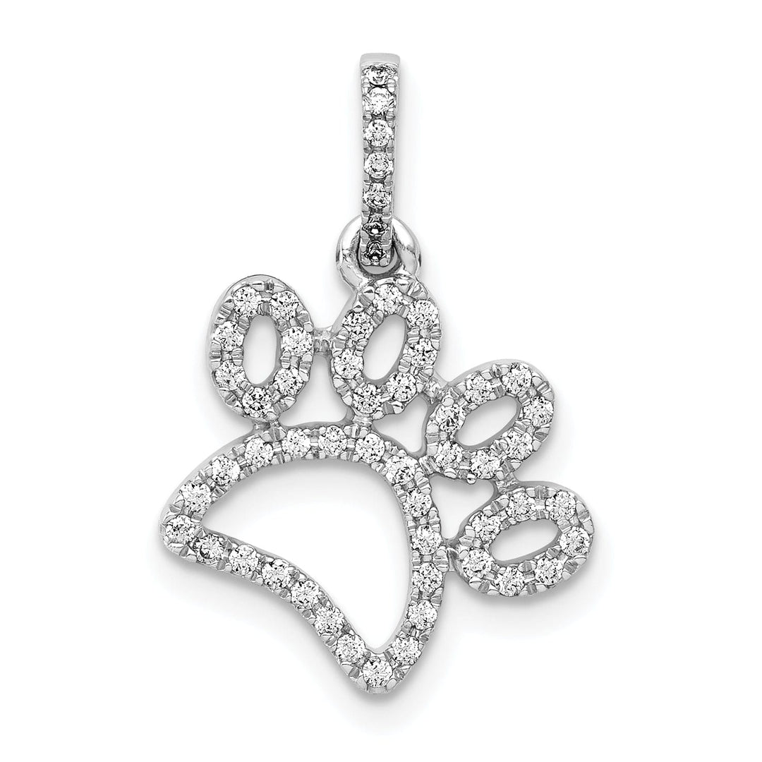 14k White Gold Polished Finish Flat Back 1/4ct. Diamond Paw Print Charm Pendant