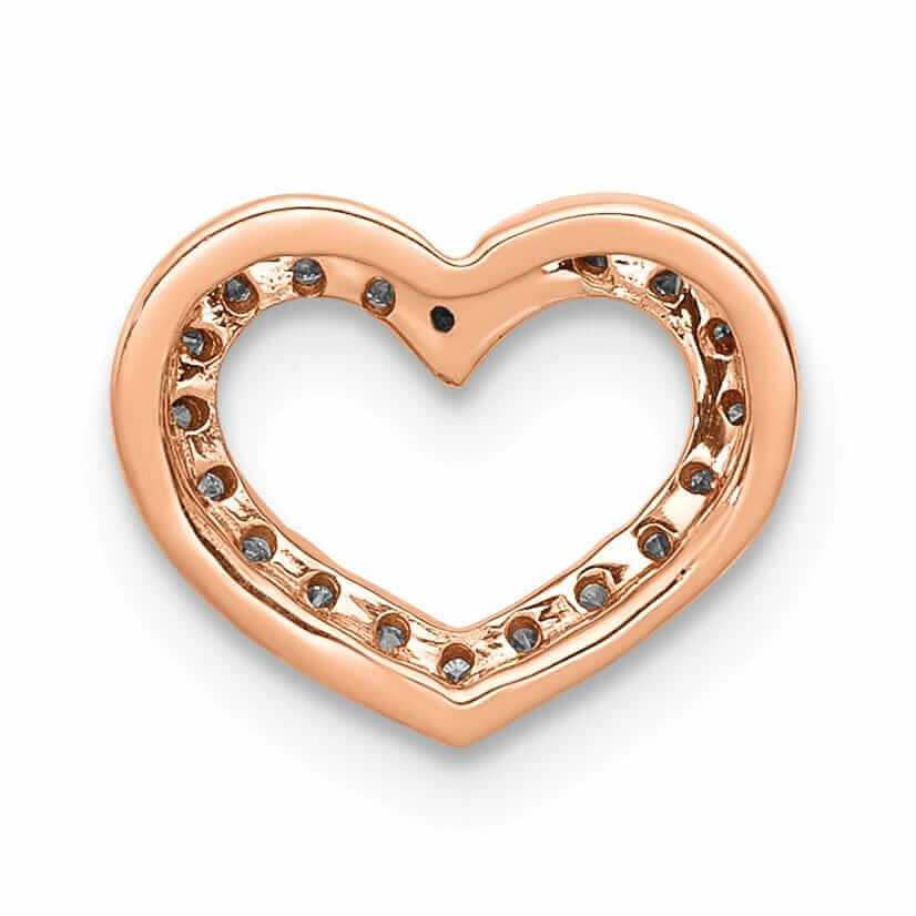 14k Rose Gold Polished Finish Open Back 1/15ct Diamond Heart Design Chain Slide Pendant will not fit omega chain