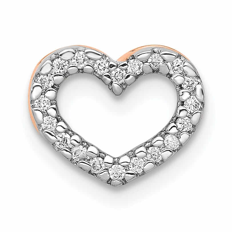 14k Rose Gold Polished Finish Open Back 1/15ct Diamond Heart Design Chain Slide Pendant will not fit omega chain