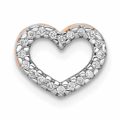 14k Rose Gold Polished Finish Open Back 1/15ct Diamond Heart Design Chain Slide Pendant will not fit omega chain