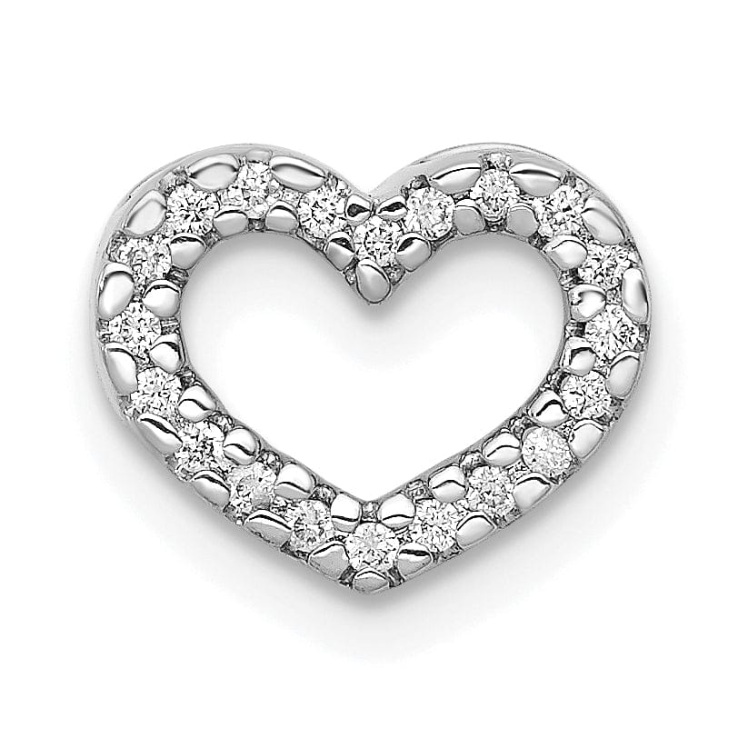 14k White Gold Polished Finish Open Back 1/15ct Round Diamonds Heart Design Chain Slide Pendant