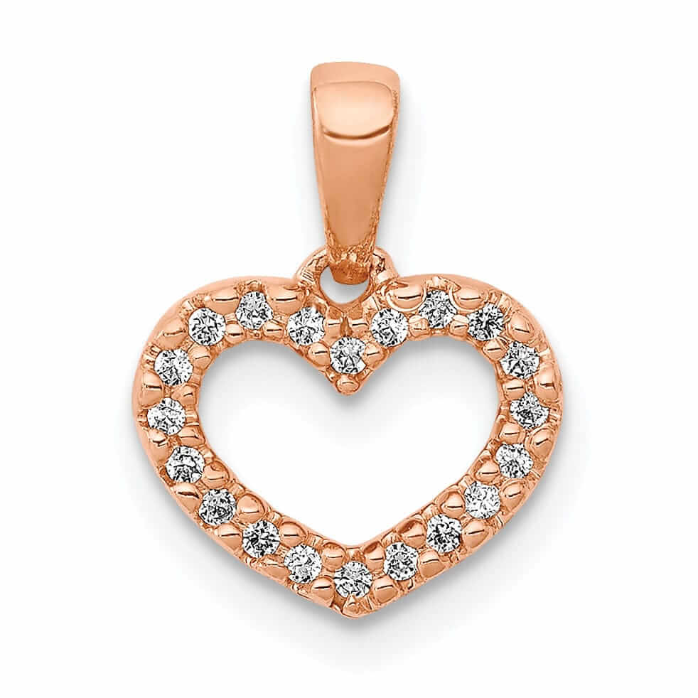 14k Rose Gold Open Back Polished Finish 03ct Diamond Heart Design Charm Pendant