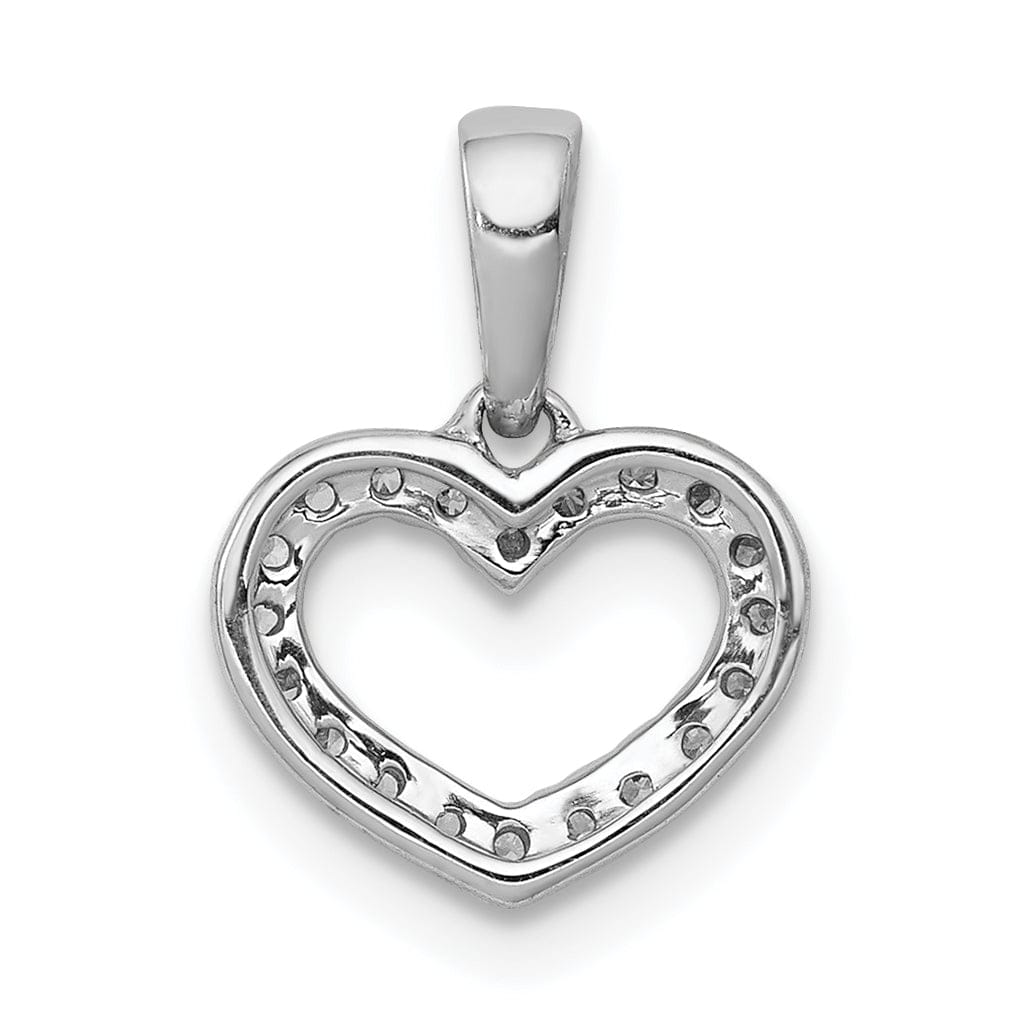 14k White Gold Polished Finish Open Back .03ct Diamond Heart Design Charm Pendant