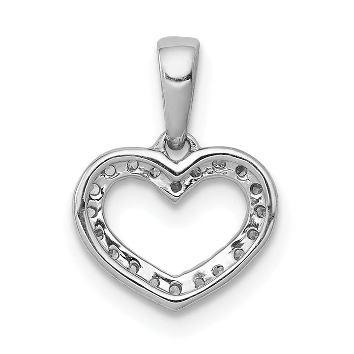 14k White Gold Polished Finish Open Back .03ct Diamond Heart Design Charm Pendant