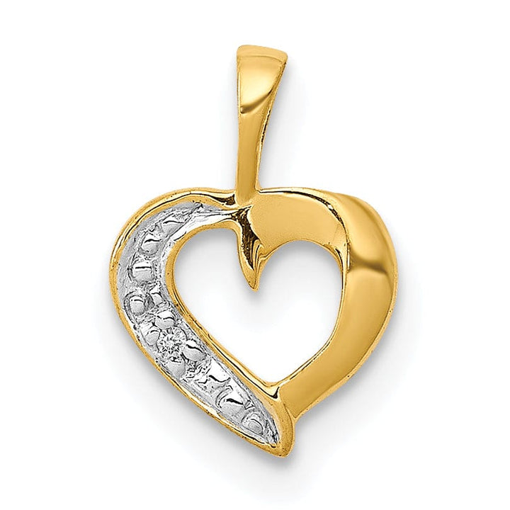 14k Yellow Gold, White Rhodium Polished Finish Flat Back 01ct Diamond Heart Design Charm Pendant