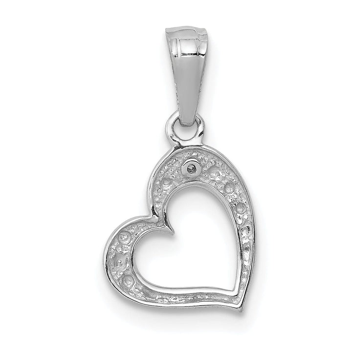 14k White Gold Beaded Textured Polished Finish 01ct. Diamond Slanted Heart Shape Design Pendant