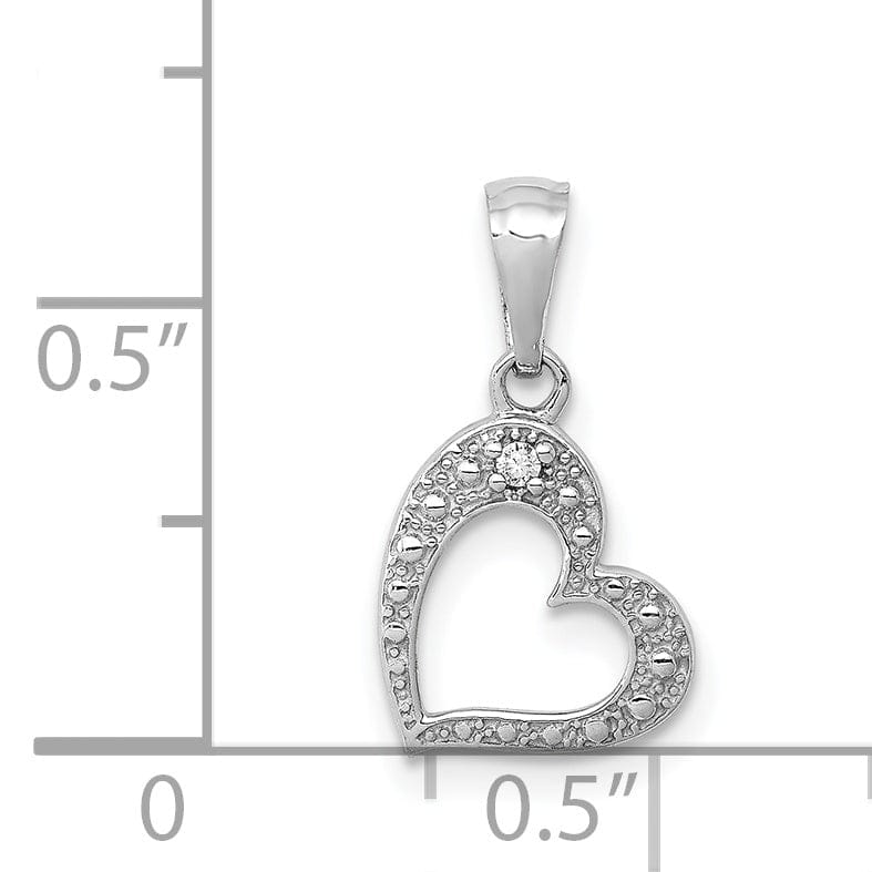 14k White Gold Beaded Textured Polished Finish 01ct. Diamond Slanted Heart Shape Design Pendant