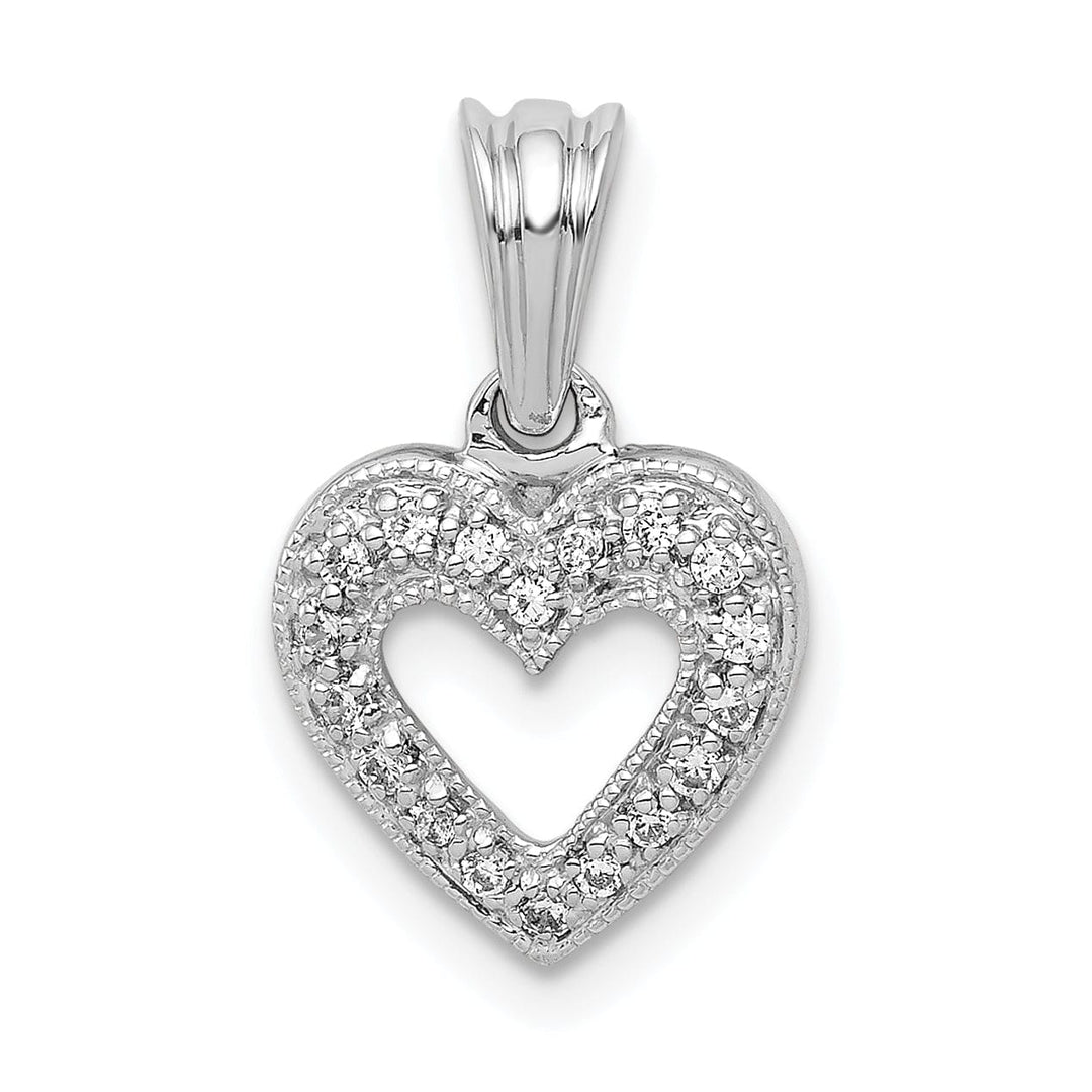 14k White Gold Polished Finish Open Back 1/10-CT Diamond Heart Design Charm Pendant