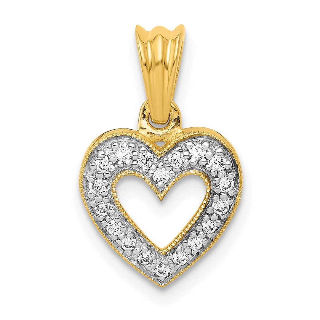 14k Yellow Gold, White Rhodium Open Back Polished Finish 0.101 CT Diamond Heart Design Pendant