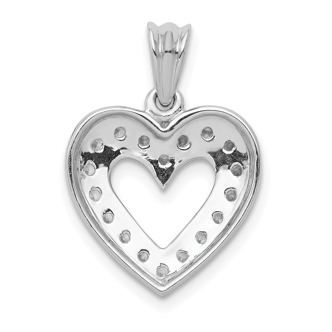 14k White Gold Beaded Textured Polished Finish Open Back 1/4ct. Diamond Heart Design Charm Pendant