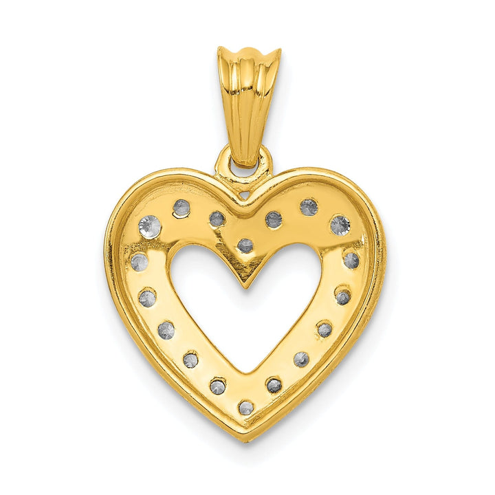 14k Yellow Gold, White Rhodium Beaded Tectured Polished Finish 1/4-ct Round Diamond Heart Design Charm Pendant