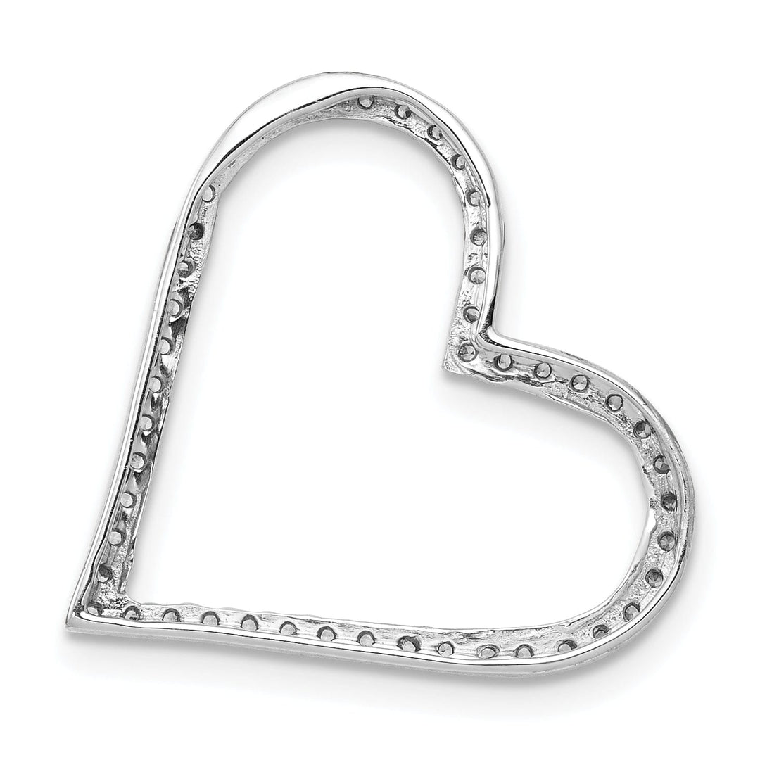 14k White Gold Open Back Polished Finish 1/6ct Round Diamond Slanted Heart Design Chain Slide Pendant will not fit omega chain