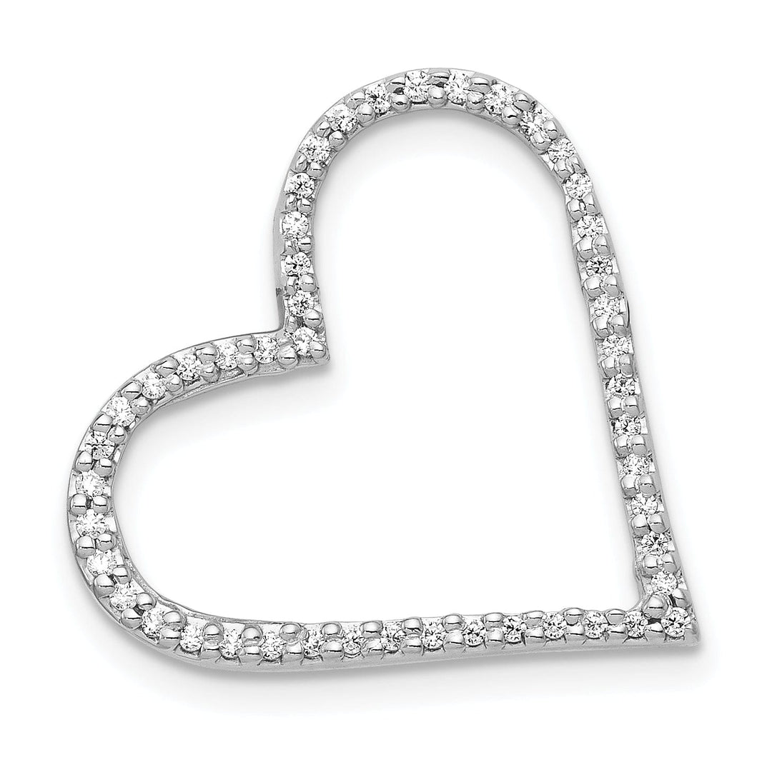 14k White Gold Open Back Polished Finish 1/6ct Round Diamond Slanted Heart Design Chain Slide Pendant will not fit omega chain