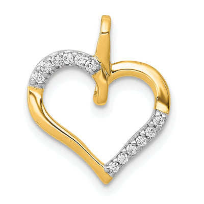 14k Yellow Gold, White Rhodium Closed Back Polished Finish 1/15-CT Diamond Fancy Heart Design Charm Pendant