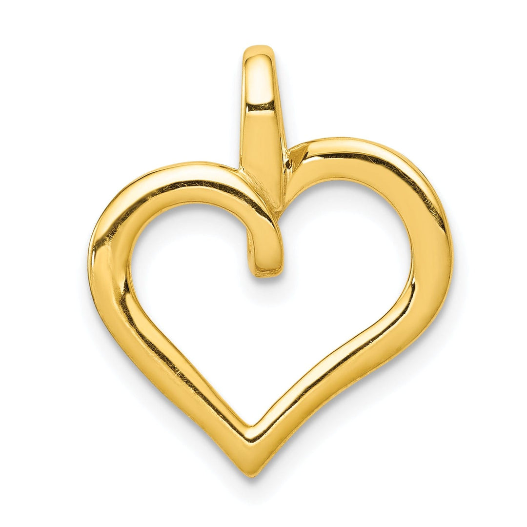 14k Yellow Gold, White Rhodium Closed Back Polished Finish 1/10-CT Diamond Fancy Heart Design Charm Pendant