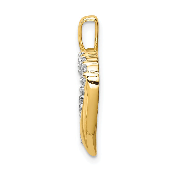14k Yellow Gold, White Rhodium Polished Finish 1/6-CT Diamond Open Back Style Heart Design Charm Pendant