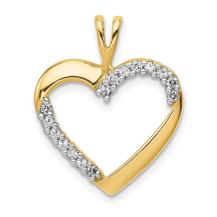 14k Yellow Gold, White Rhodium Polished Finish 1/6-CT Diamond Open Back Style Heart Design Charm Pendant