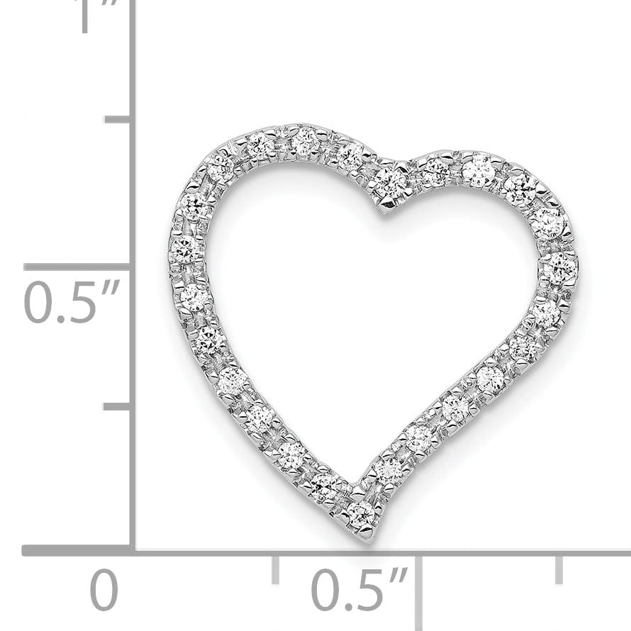 14k White Gold Open Back Polished Finish 1/5ct Diamond Curved Shape Heart Design Chain Slide Pendant will not fit omega chain