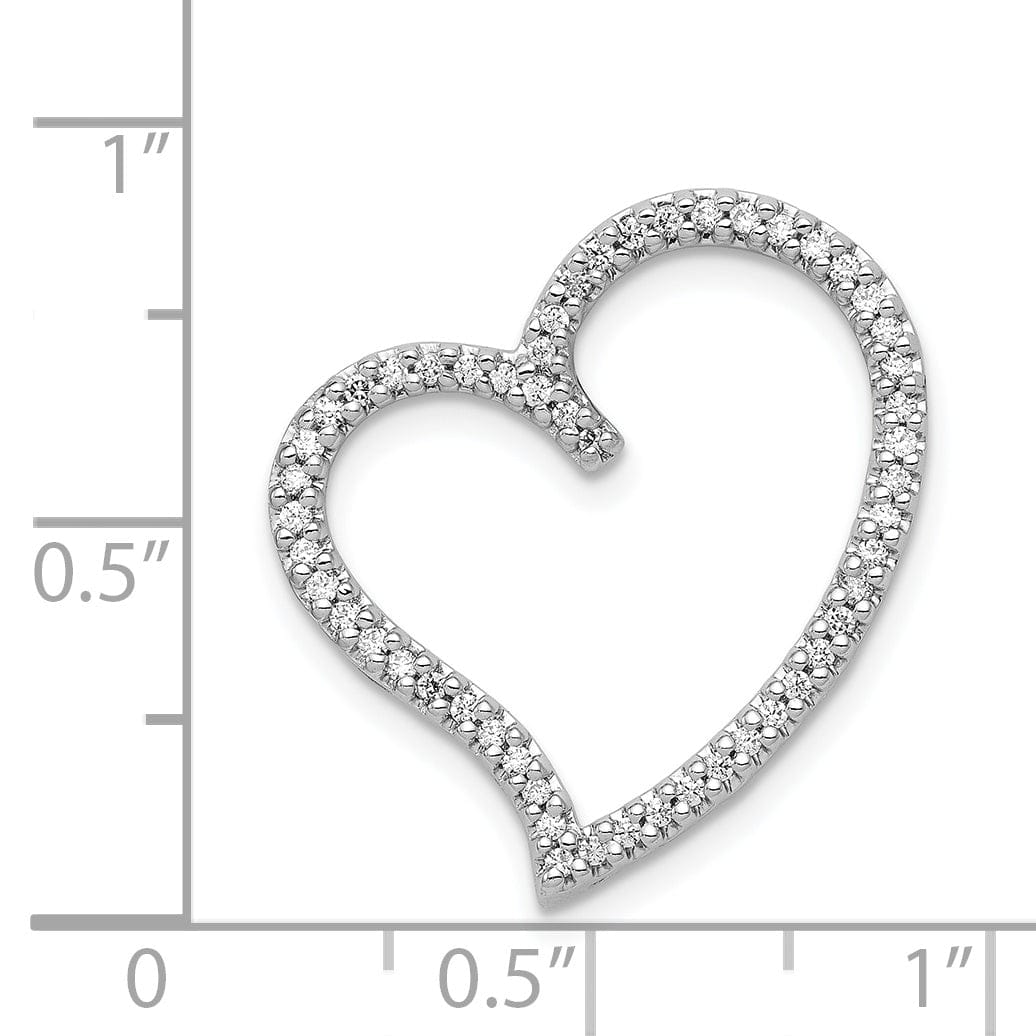 14k White Gold Polished Finish Open Back 1/4-CT Diamond Heart Fancy Design Chain Slide Pendant will not fit Omega Chain