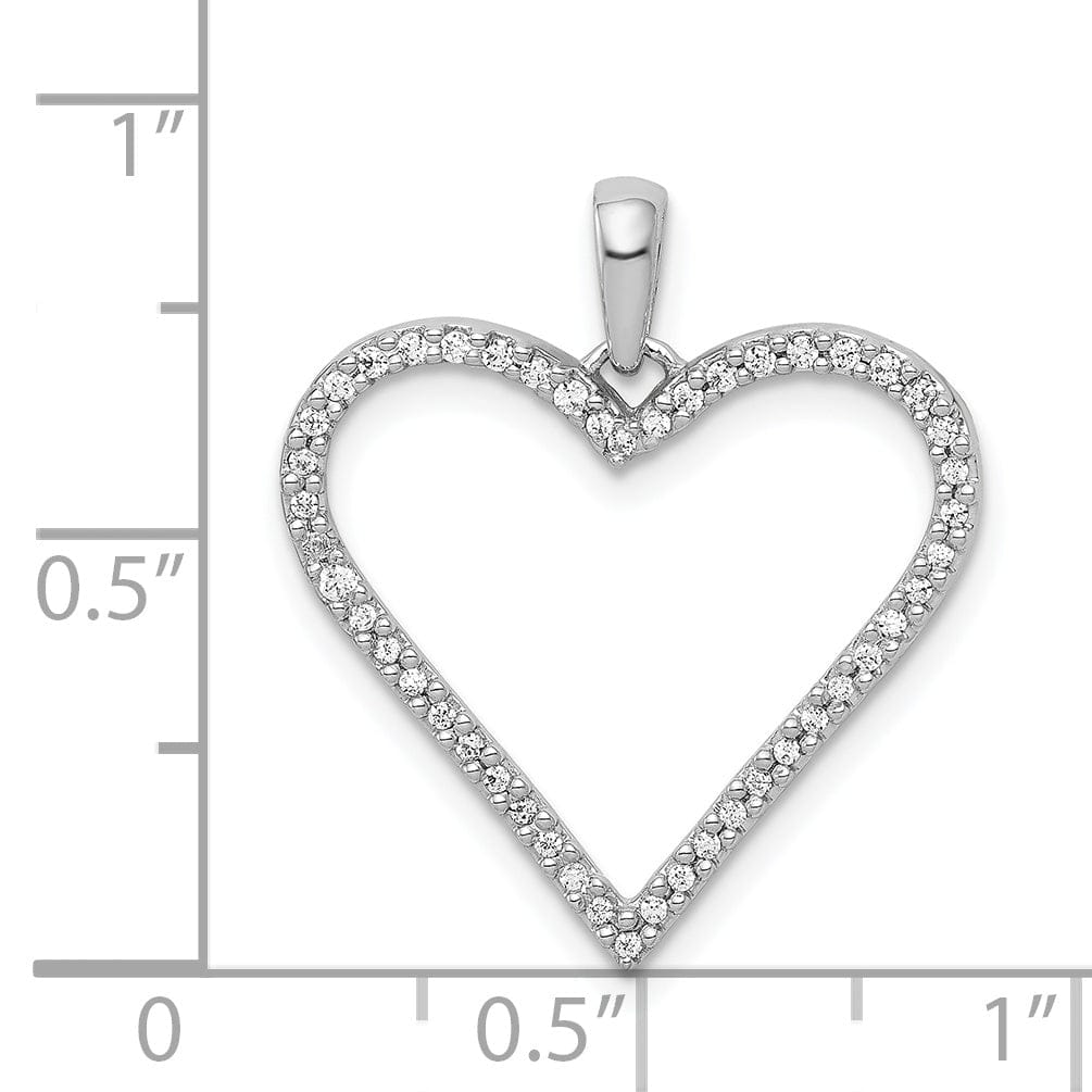 14k White Gold Polished Finish Open Back 1/6-CT Diamond Heart Design Charm Pendant
