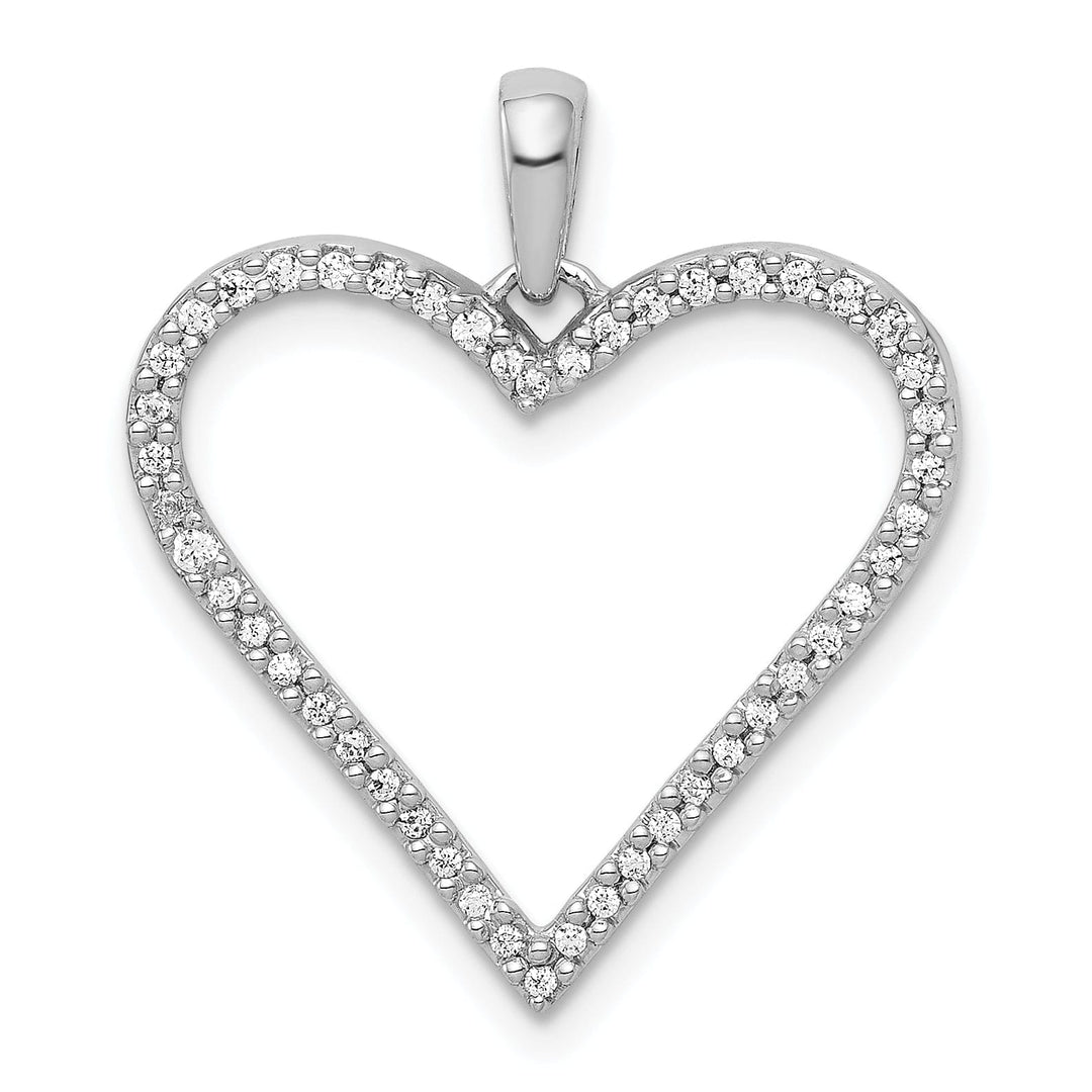 14k White Gold Polished Finish Open Back 1/6-CT Diamond Heart Design Charm Pendant