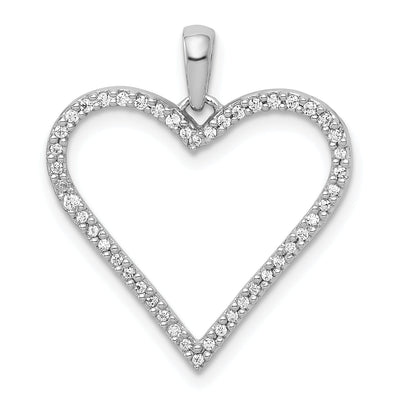 14k White Gold Polished Finish Open Back 1/6-CT Diamond Heart Design Charm Pendant