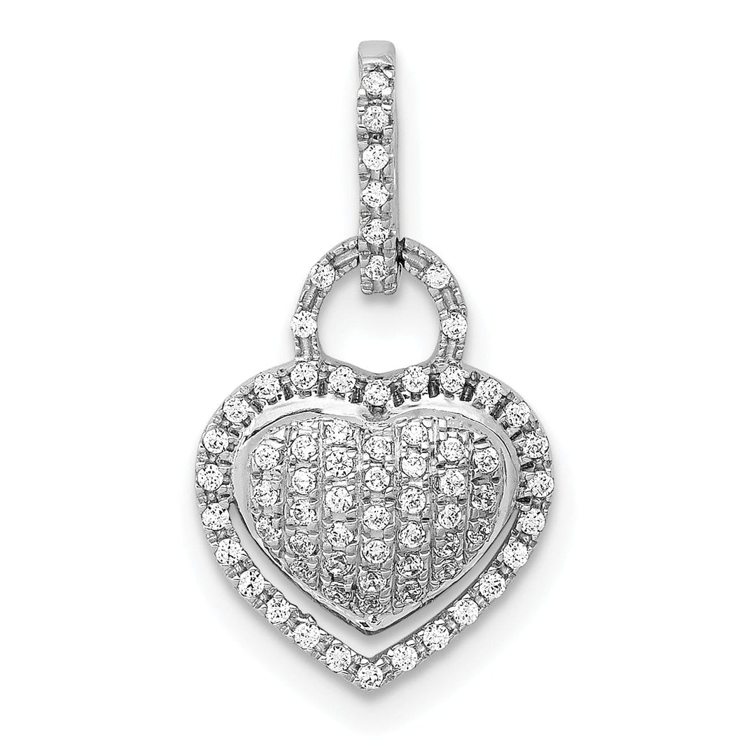 14k White Gold Open Back Polished Finish 0.196-CT Diamond Fancy Heart & Bail Design Charm Pendant