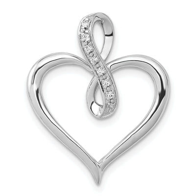 14k White Gold Polished Finish Open Back 0.048-CT Diamond Heart with Infinity Design Charm Pendant