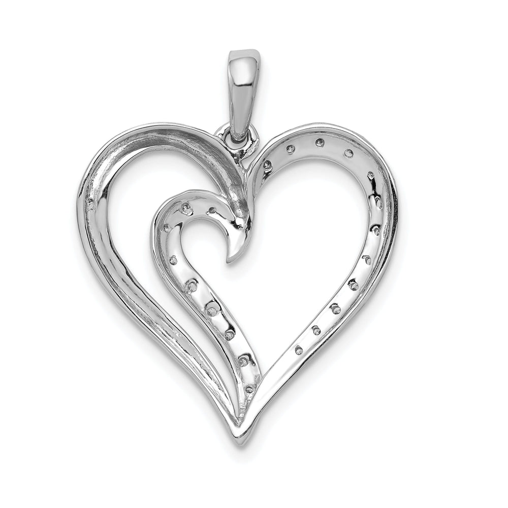 14k White Gold Open Back Polished Finish 0.11-Ct Diamond with Fancy Swirl Design Heart Charm Pendant