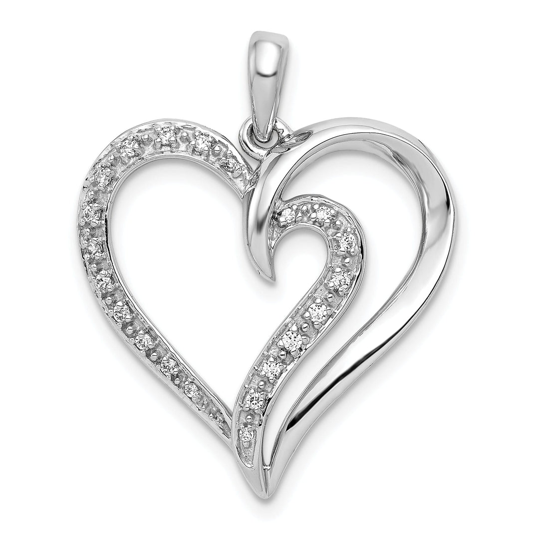 14k White Gold Open Back Polished Finish 0.11-Ct Diamond with Fancy Swirl Design Heart Charm Pendant