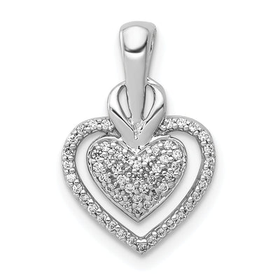 14k White Gold Open Back Polished Finish 0.177-CT Diamond Fancy Double Heart Design Chain Slide Pendant