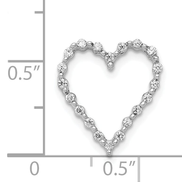 14k White Gold Polished Finish Open Back 1/5-CT Diamond Heart Design Chain Slide Pendant will not fit Omega Chain