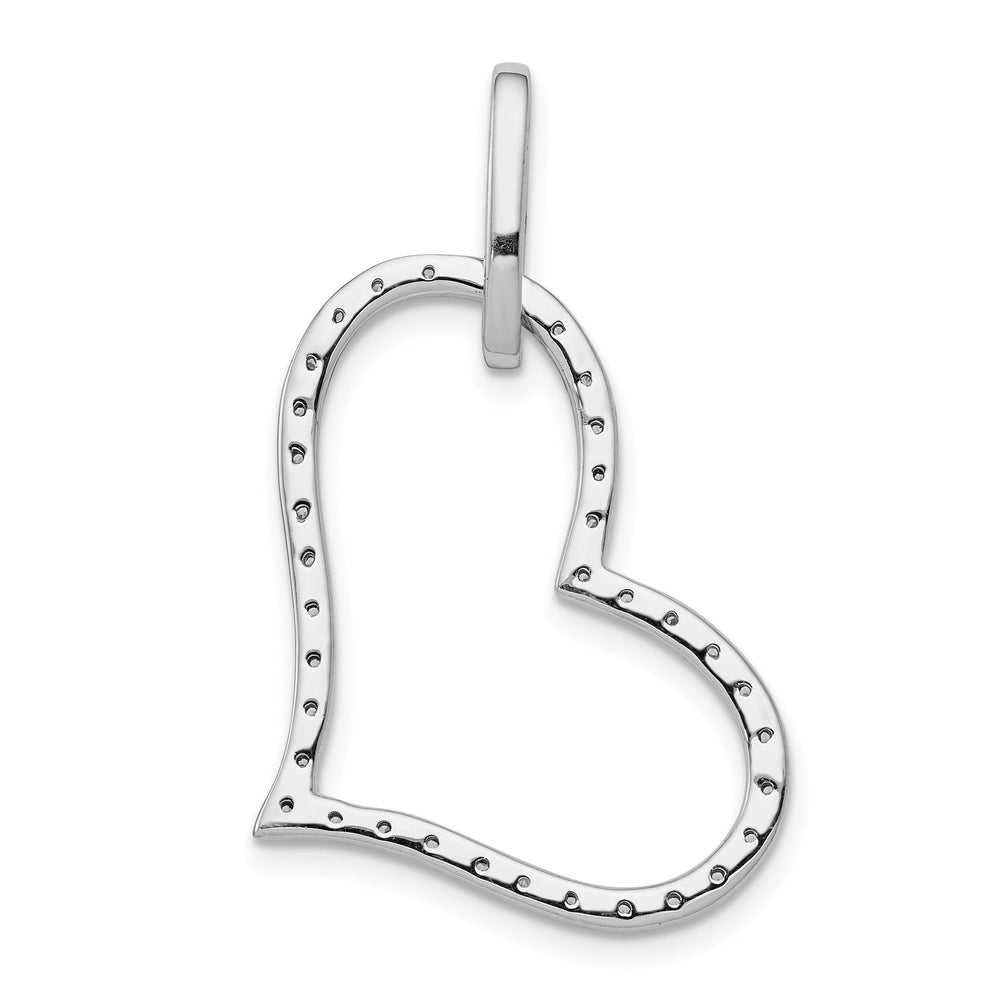 14k White Gold Open Back Polished Finish 0.16-CT Diamond Slanted Shape Heart Design with Fancy Bail Charm Pendant
