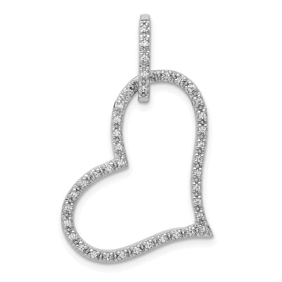 14k White Gold Open Back Polished Finish 0.16-CT Diamond Slanted Shape Heart Design with Fancy Bail Charm Pendant
