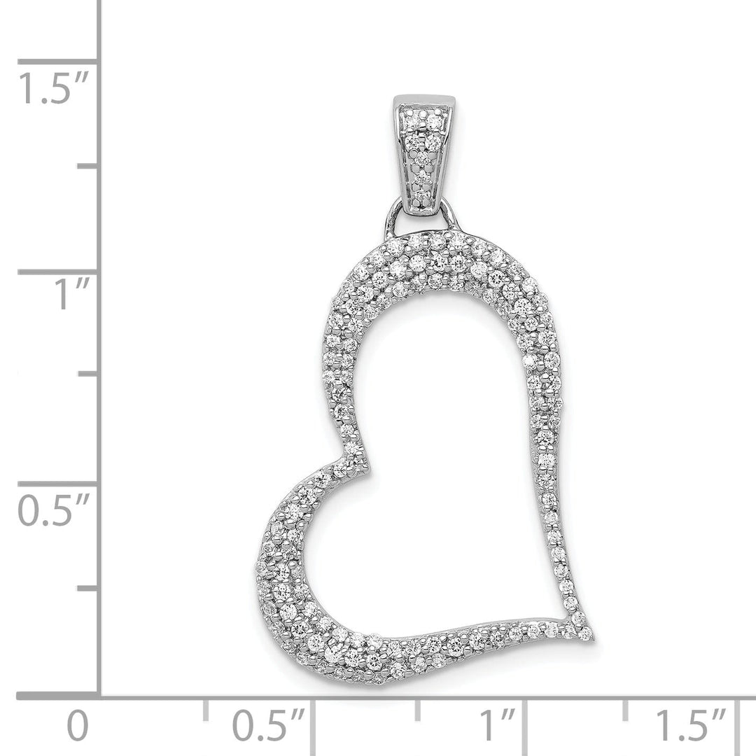 14k White Gold Open Back Polished Finish 0.511-CT Diamond with Slanted Heart Fancy Design Charm Pendant