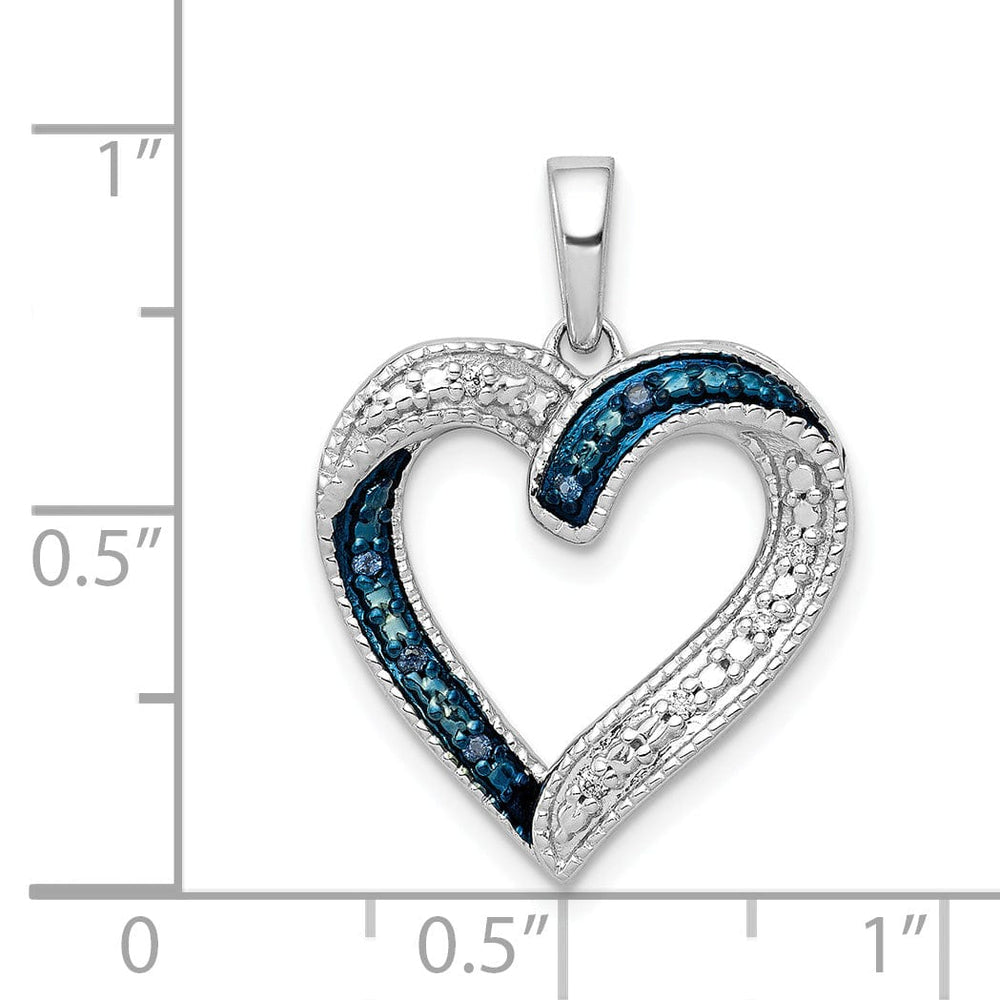 14k White Gold Polished Finish Open Back 1/20-CT Blue & White Diamond Heart Design Charm Pendant
