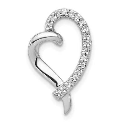 14k White Gold Polished Finish Open Back 1/10-CT Diamond Heart Sleek Design Chain Slide Pendant will not fit Omega Chain