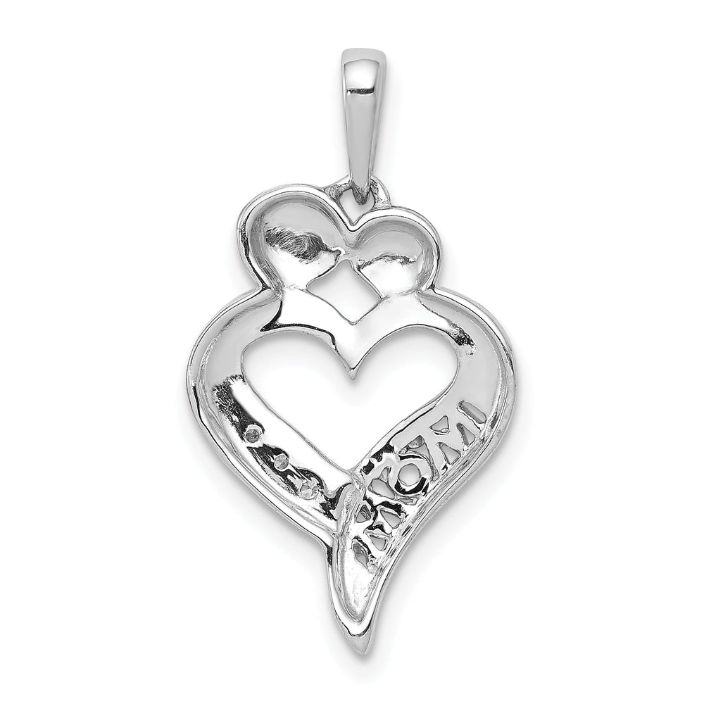 14k White Gold Polished Finish Open Back 0.018-CT Diamond MOM Heart Design Charm Pendant