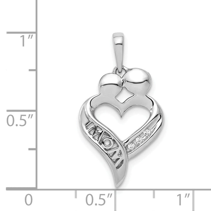 14k White Gold Polished Finish Open Back 0.018-CT Diamond MOM Heart Design Charm Pendant